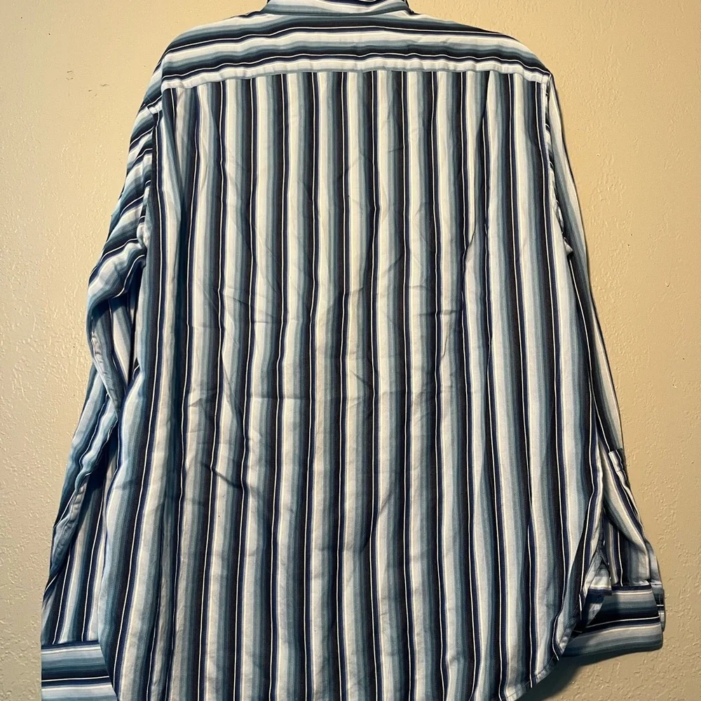 MICHAEL Michael Kors Blue White Stripe Casual Button Up Dress Shirt SZ L Cuffed - Picture 8 of 11